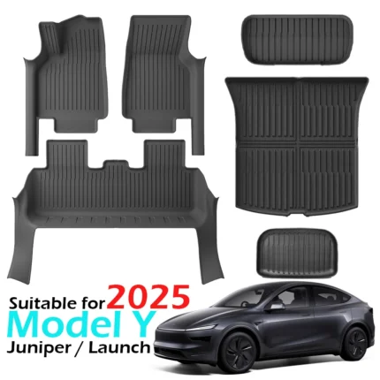 Floor Mats with Door Sill Protection Strips for Tesla Model Y Juniper 2025 All-weather Floor Liner Cargo Mat Trunk Backrest Pad