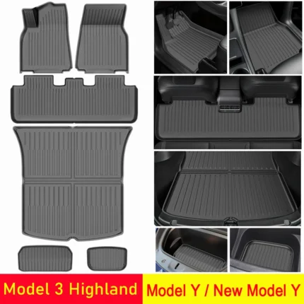 USVOTOV Floor Mats for Tesla Model Y 2021-2025 Model 3 Highland All Weather Front Rear Trunk Mat Cargo Liner Doormat Accessories
