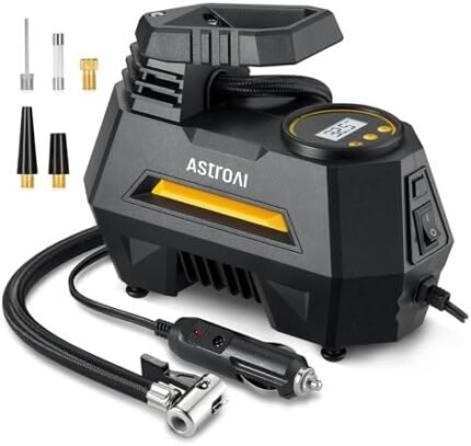 Inflator Portable Air Compressor Tire Air Pump for Car Tires - Auto Accessories, 12V DC Automatic Pump with Digital Pressure Gauge, Bicycle Emergency LED Light, Balloon, Yellow Car