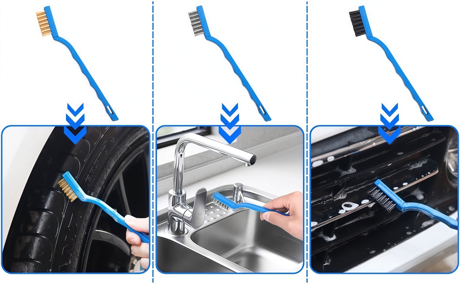 26-Piece Car Detailing Brush Set 6 car detailing brush set with nylon brass and stainless steel cleaning brushes