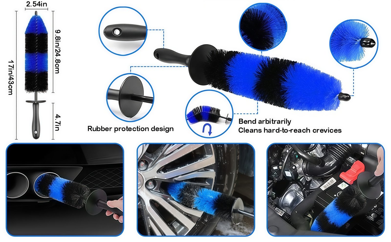 26-Piece Car Detailing Brush Set 3 wheel and tire brush for deep wheel rim and tire cleaning