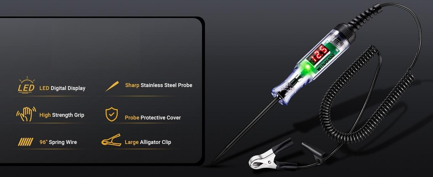 QuickCheck Digital Automotive Test Light 2 Automotive circuit tester with LED display, spring wire, clip and probe