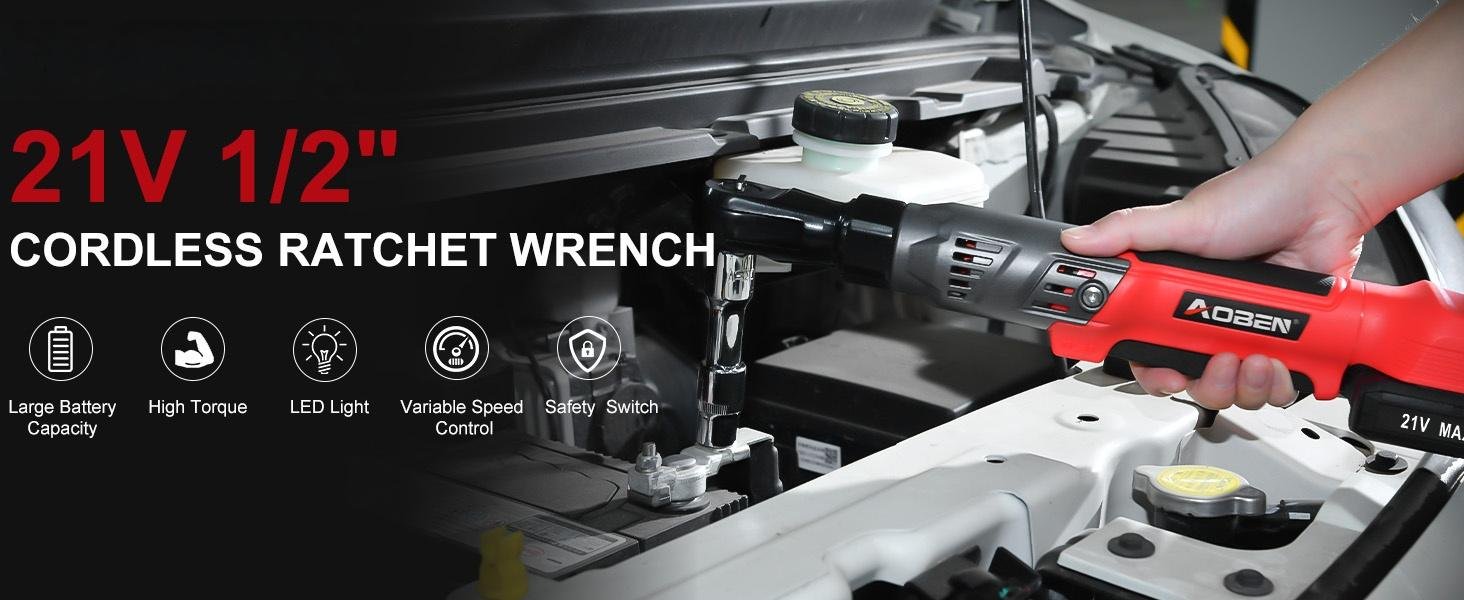 12V Cordless Electric Ratchet Wrench Set with 2 Batteries & Fast Charger 10 electric ratchet tool set safety features LED light switch and cooling design
