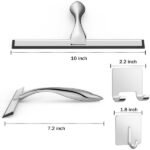 Multi-functional stainless steel shower door squeegee with 2 adhesive hooks, bathroom cleaning tool, household window mirror squeegee for cleaning tiled walls, cars, 10-inch silver. - Image 3