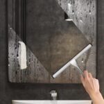 Multi-functional stainless steel shower door squeegee with 2 adhesive hooks, bathroom cleaning tool, household window mirror squeegee for cleaning tiled walls, cars, 10-inch silver. - Image 4