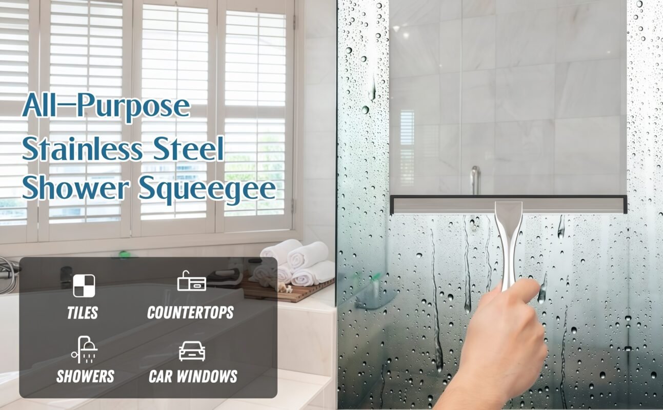 Shower squeegee wipers stainless steel with silicone blade and adhesive hooks