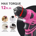 132-Piece Pink Tool Kit with 8V Cordless Drill - Image 2