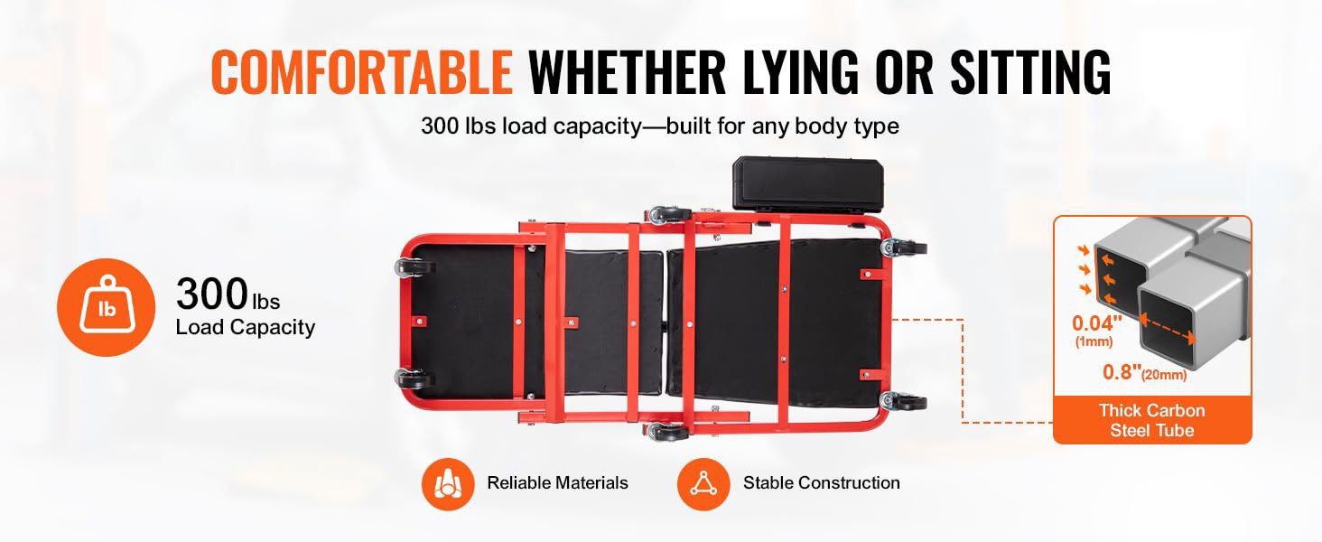 300 lb load capacity carbon steel foldable Z creeper seat stable construction