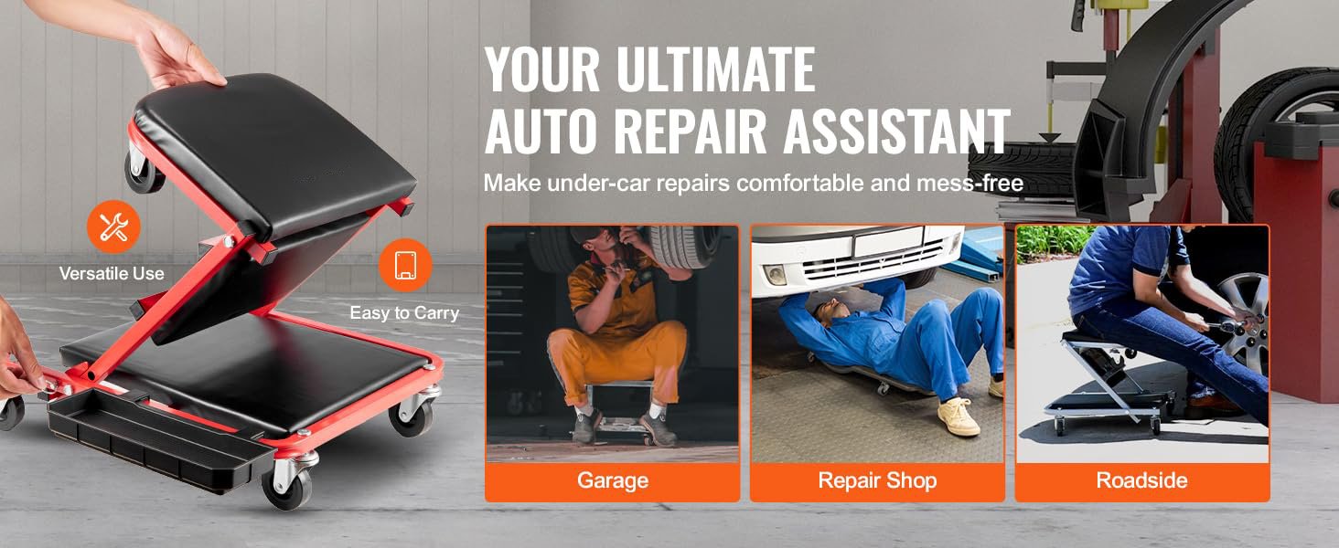 2 in 1 foldable Z creeper seat converts between lying creeper and mechanic seat
