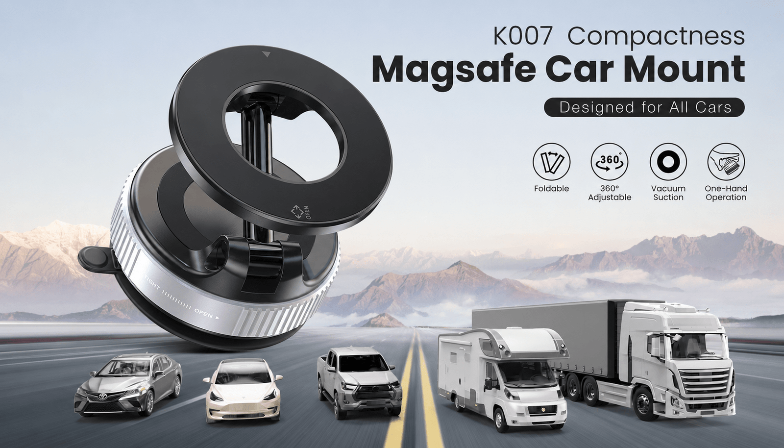 K007 Foldable MagSafe Car Mount for dashboard windshield and all cars