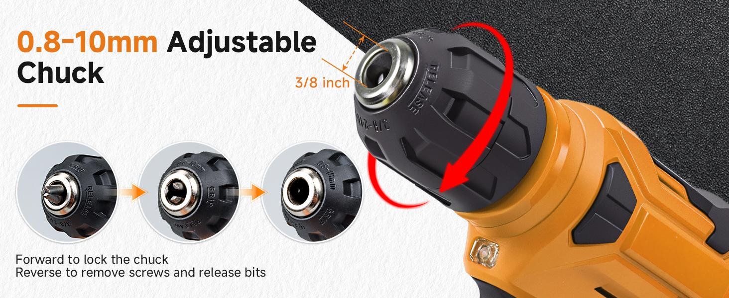132-Piece Yellow Tool Kit with 8V Cordless Drill 3 8V cordless drill with LED light for screw driving and light drilling