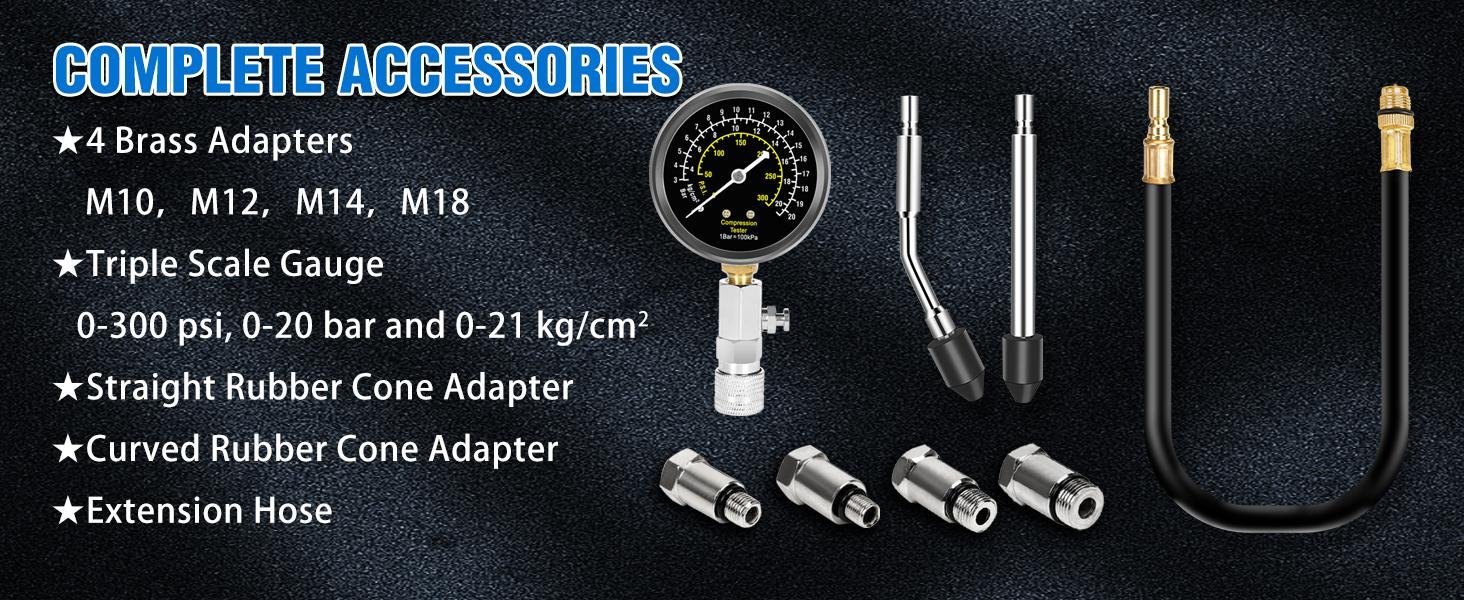High-quality brass car pressure gauge fittings with rugged hose and compression tester parts