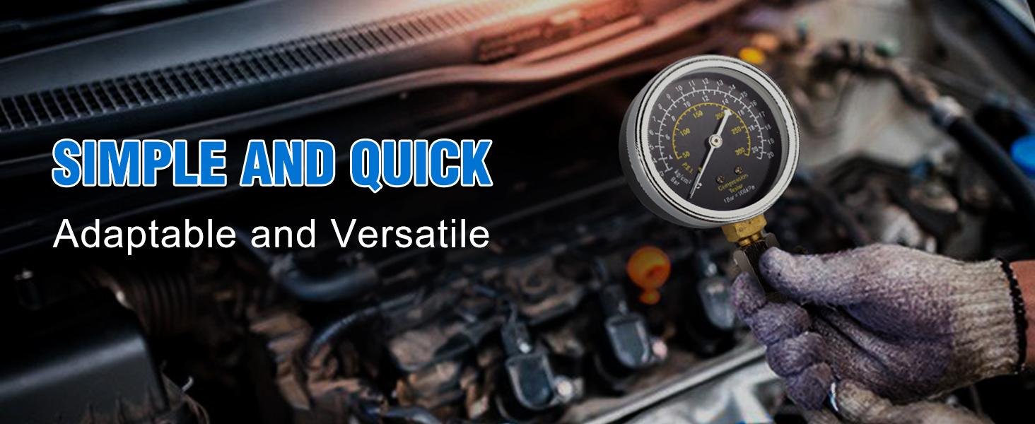 Car pressure gauge connection modes with hose and rubber cone adapter for engine compression testing