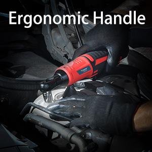 Cordless ratchet wrench ergonomic handle for comfortable garage repair work