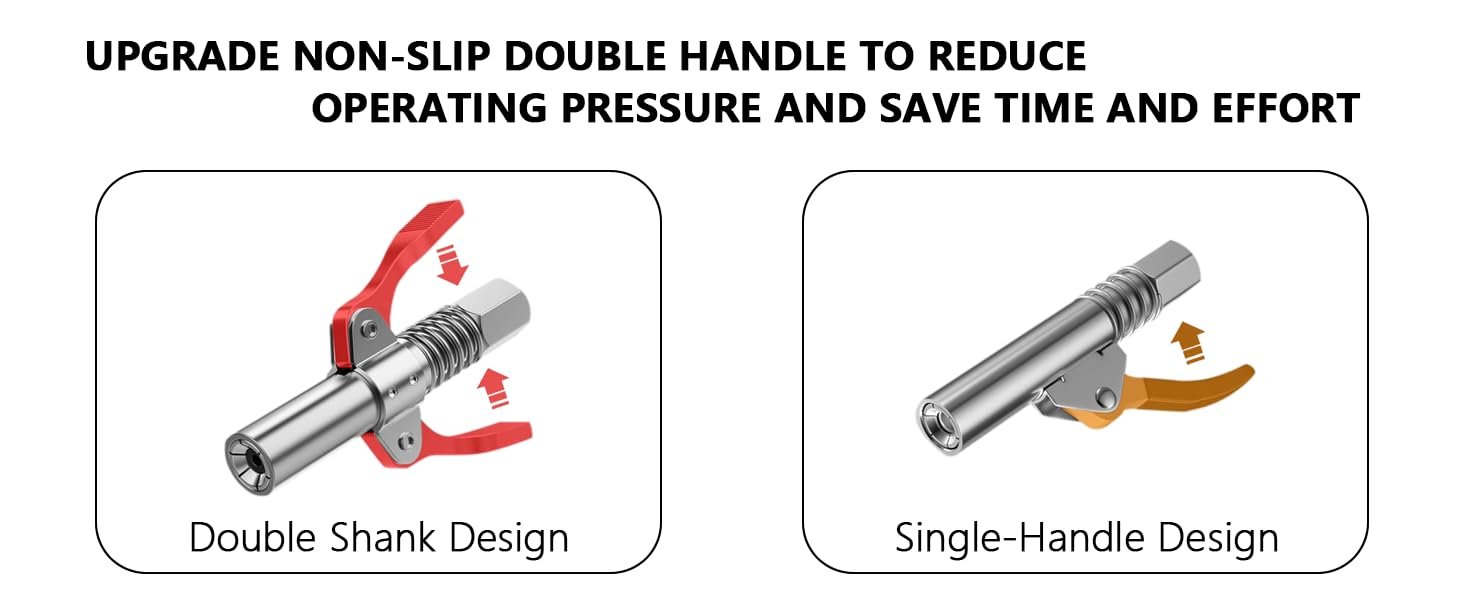 Grease gun coupler and flexible hose detail for cleaner lubrication