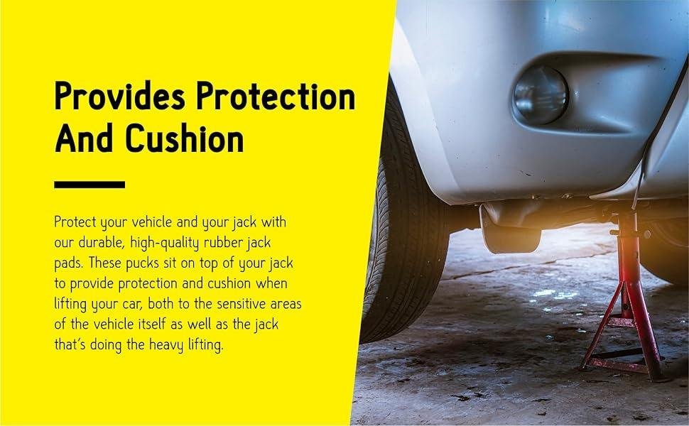 Grooved rubber jack pad protecting vehicle pinch weld during lifting