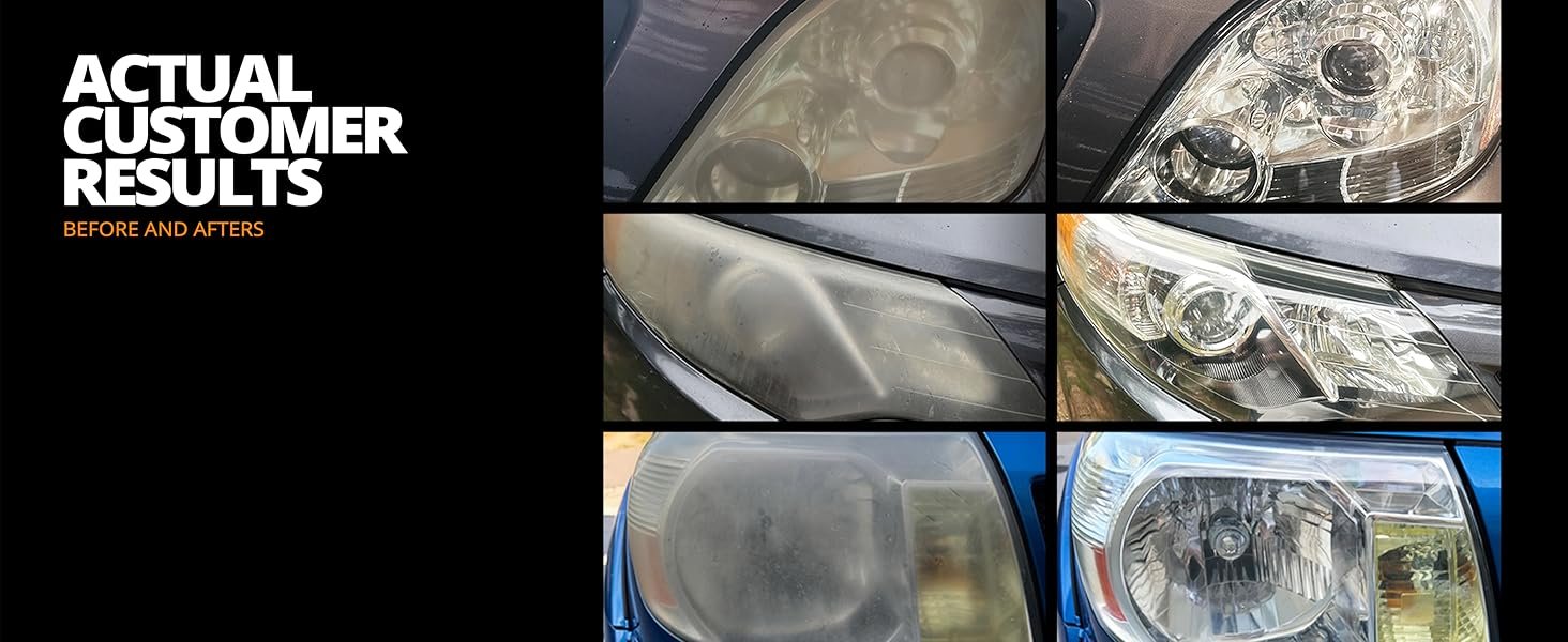 Headlight repair kit before and after cloudy headlight restoration