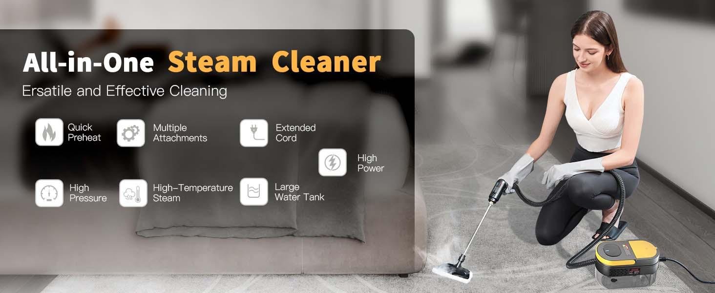 Steam cleaner for home deep cleaning floors and household surfaces